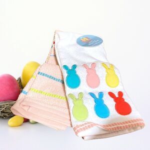 Spring Easter Set of 2 Kitchen Towels Bunnies & Stripe Holiday Decor New